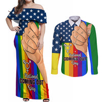 Love is Love Couples Matching Off Shoulder Maxi Dress and Long Sleeve Button Shirts 2023 National Coming Out Day - Wonder Print Shop