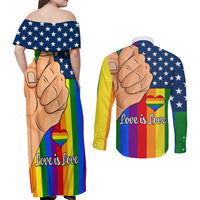 Love is Love Couples Matching Off Shoulder Maxi Dress and Long Sleeve Button Shirts 2023 National Coming Out Day - Wonder Print Shop