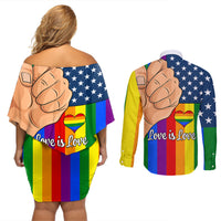 Love is Love Couples Matching Off Shoulder Short Dress and Long Sleeve Button Shirts 2023 National Coming Out Day - Wonder Print Shop