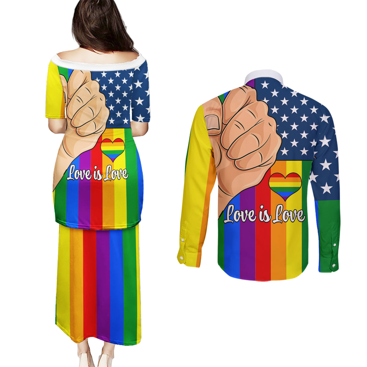Love is Love Couples Matching Puletasi Dress and Long Sleeve Button Shirts 2023 National Coming Out Day - Wonder Print Shop