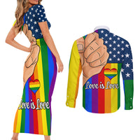 Love is Love Couples Matching Short Sleeve Bodycon Dress and Long Sleeve Button Shirts 2023 National Coming Out Day - Wonder Print Shop