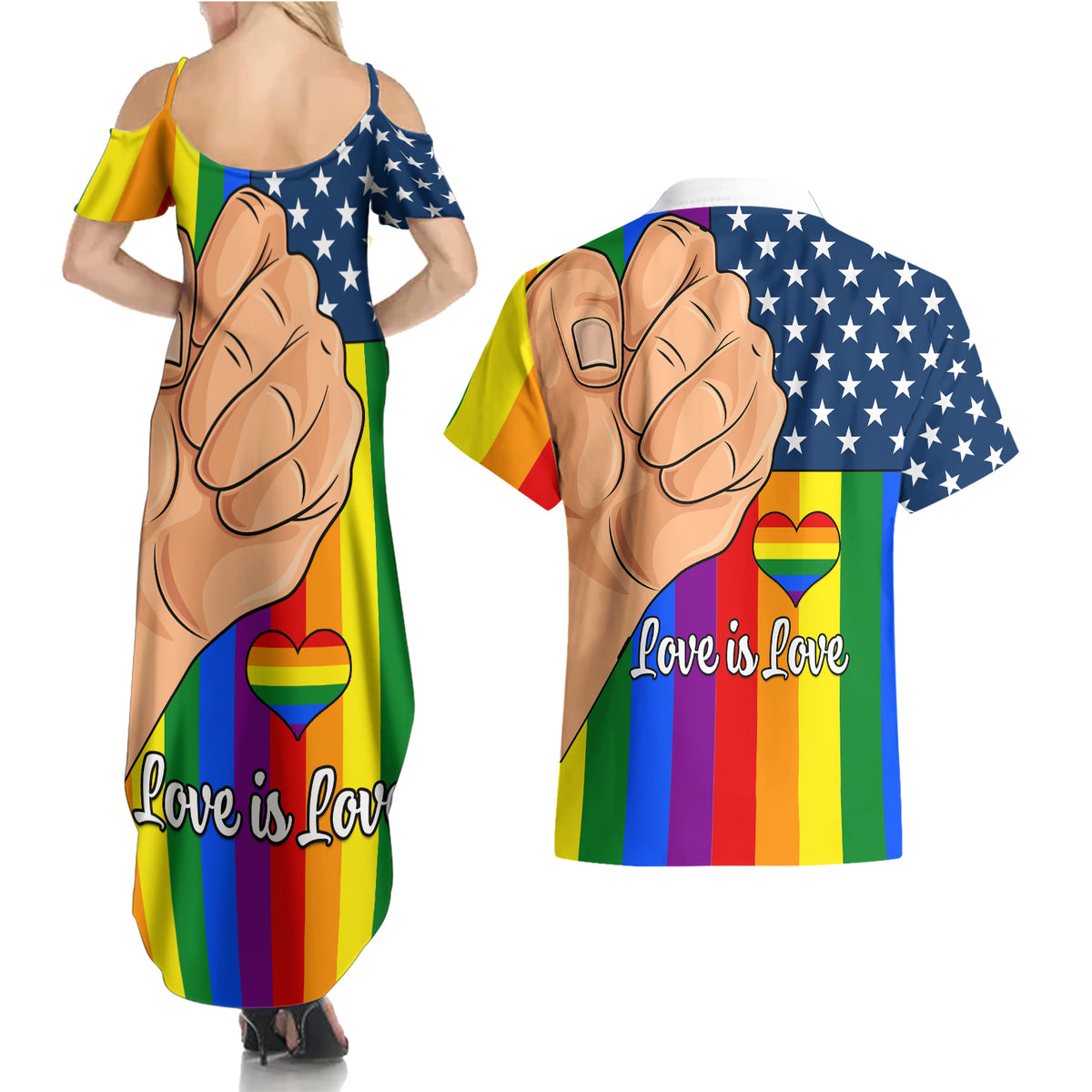 Love is Love Couples Matching Summer Maxi Dress and Hawaiian Shirt 2023 National Coming Out Day - Wonder Print Shop