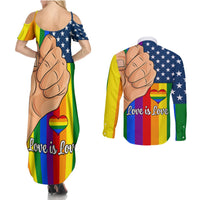 Love is Love Couples Matching Summer Maxi Dress and Long Sleeve Button Shirts 2023 National Coming Out Day - Wonder Print Shop