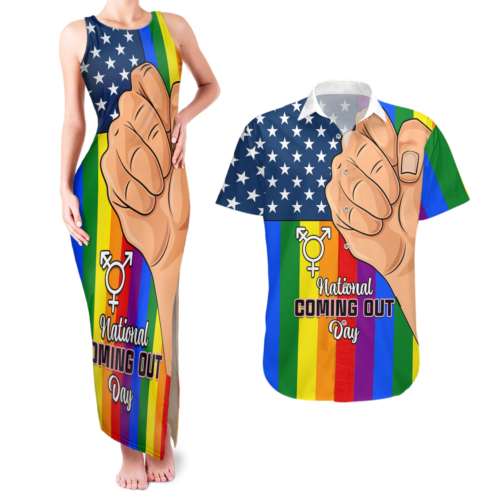 Love is Love Couples Matching Tank Maxi Dress and Hawaiian Shirt 2023 National Coming Out Day - Wonder Print Shop