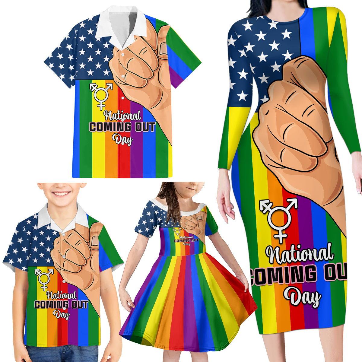 Love is Love Family Matching Long Sleeve Bodycon Dress and Hawaiian Shirt 2023 National Coming Out Day - Wonder Print Shop