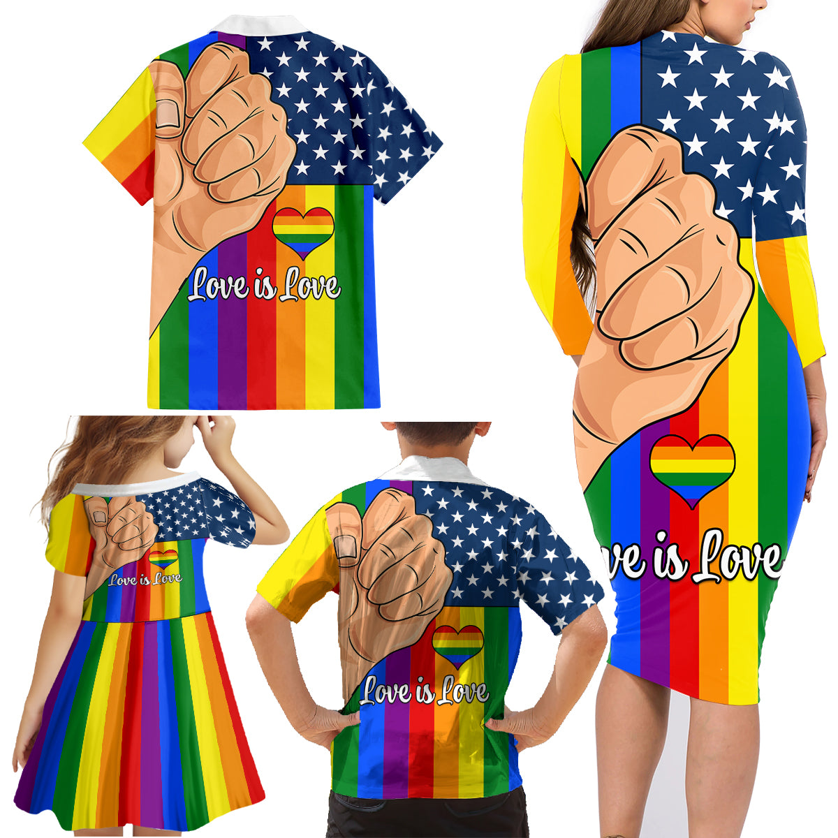 Love is Love Family Matching Long Sleeve Bodycon Dress and Hawaiian Shirt 2023 National Coming Out Day - Wonder Print Shop