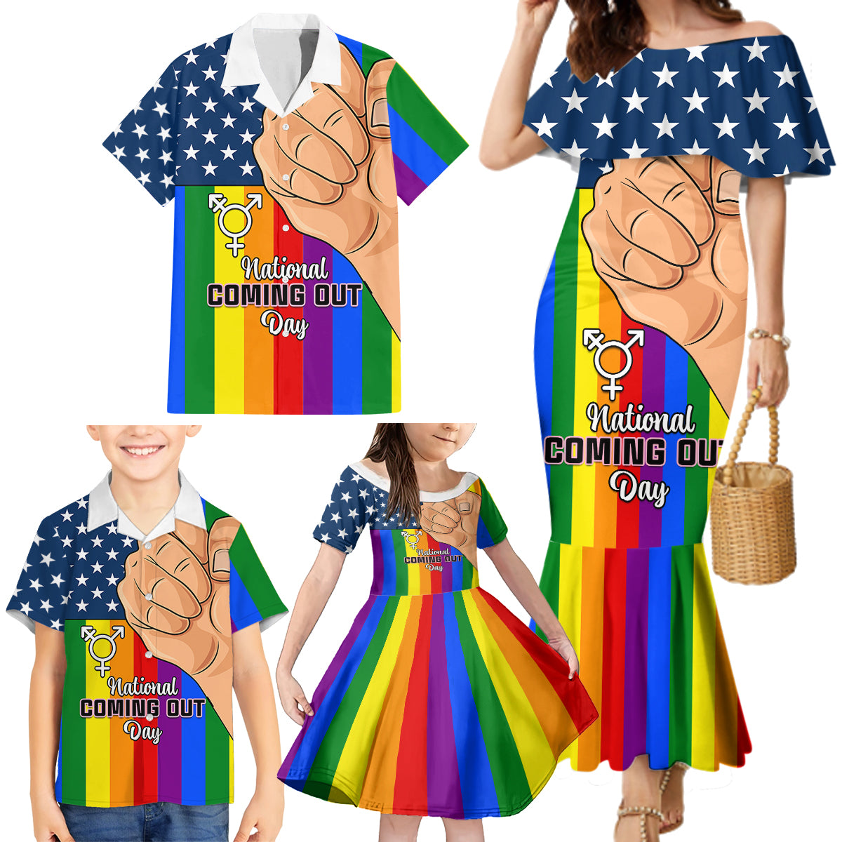 Love is Love Family Matching Mermaid Dress and Hawaiian Shirt 2023 National Coming Out Day - Wonder Print Shop