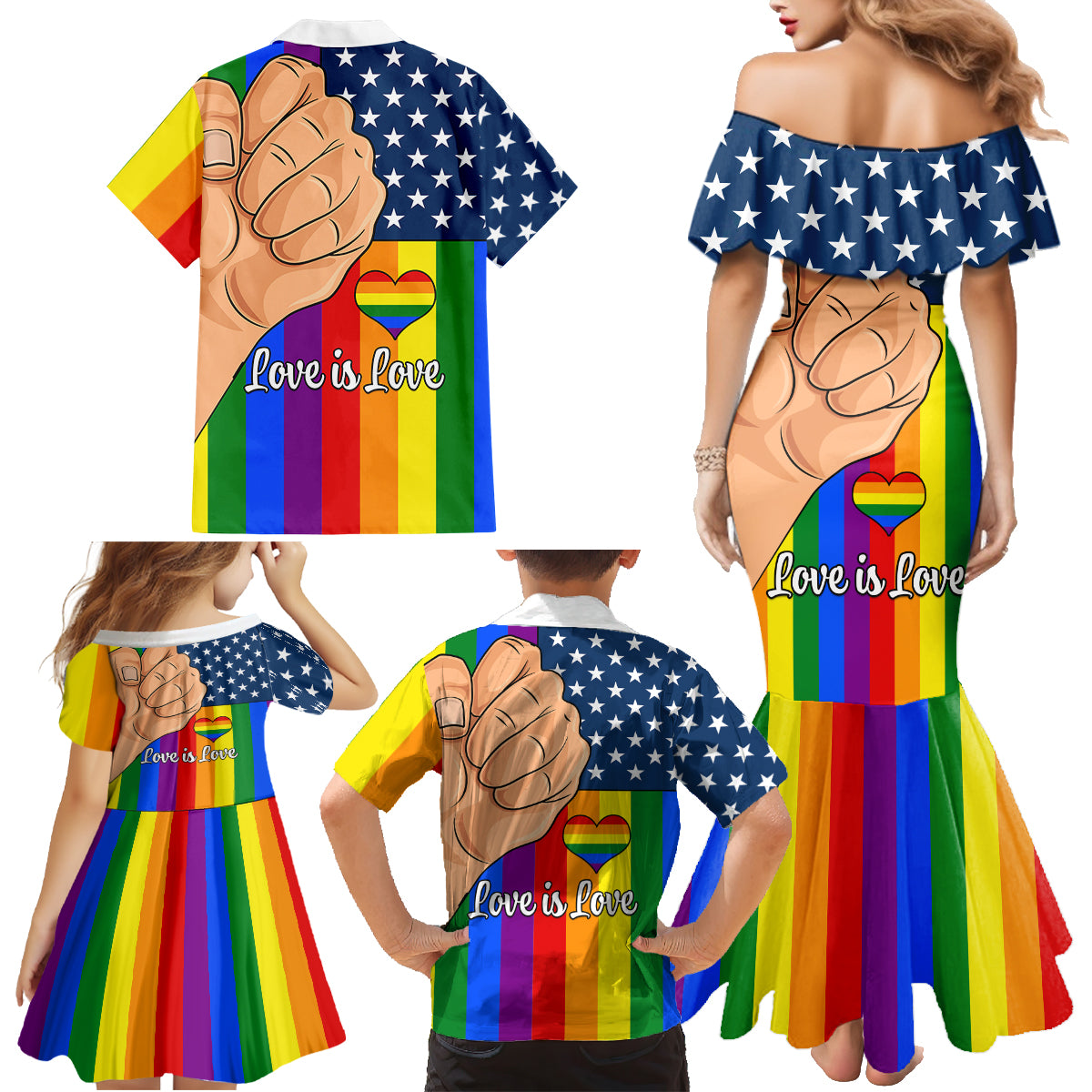 Love is Love Family Matching Mermaid Dress and Hawaiian Shirt 2023 National Coming Out Day - Wonder Print Shop