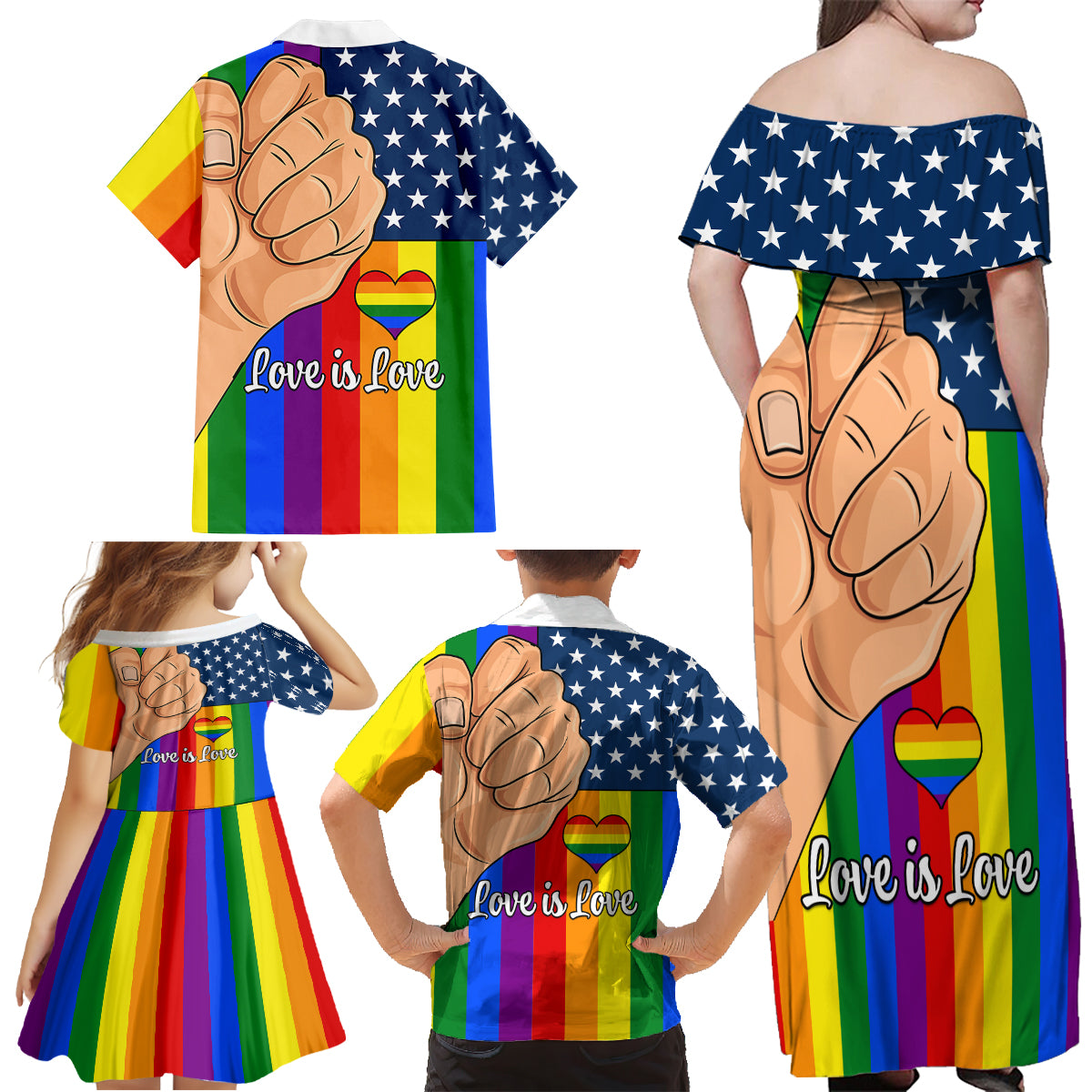 Love is Love Family Matching Off Shoulder Maxi Dress and Hawaiian Shirt 2023 National Coming Out Day - Wonder Print Shop