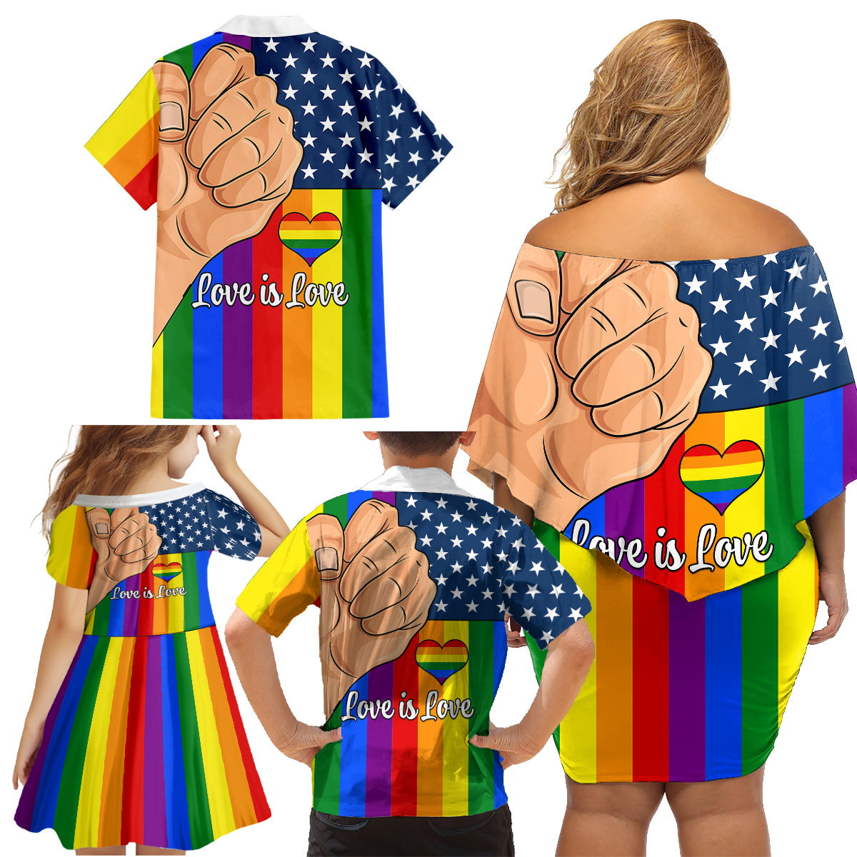 Love is Love Family Matching Off Shoulder Short Dress and Hawaiian Shirt 2023 National Coming Out Day - Wonder Print Shop