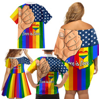 Love is Love Family Matching Off Shoulder Short Dress and Hawaiian Shirt 2023 National Coming Out Day - Wonder Print Shop