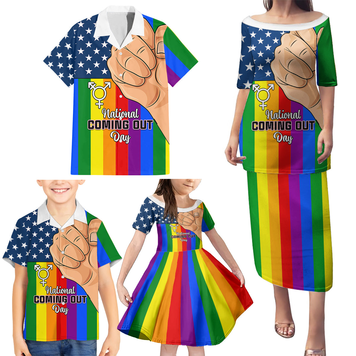 Love is Love Family Matching Puletasi Dress and Hawaiian Shirt 2023 National Coming Out Day - Wonder Print Shop