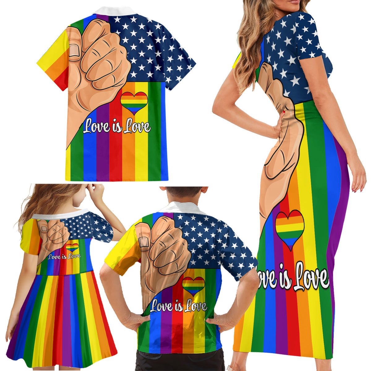 Love is Love Family Matching Short Sleeve Bodycon Dress and Hawaiian Shirt 2023 National Coming Out Day - Wonder Print Shop