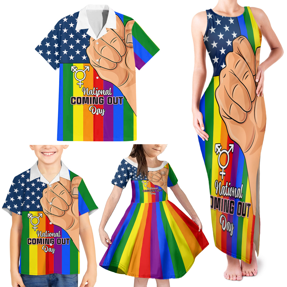 Love is Love Family Matching Tank Maxi Dress and Hawaiian Shirt 2023 National Coming Out Day - Wonder Print Shop