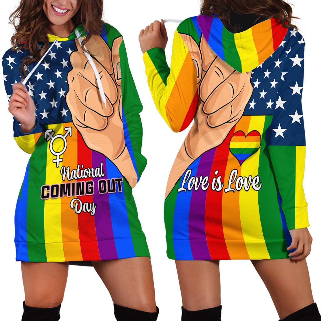 Love is Love Hoodie Dress 2023 National Coming Out Day - Wonder Print Shop