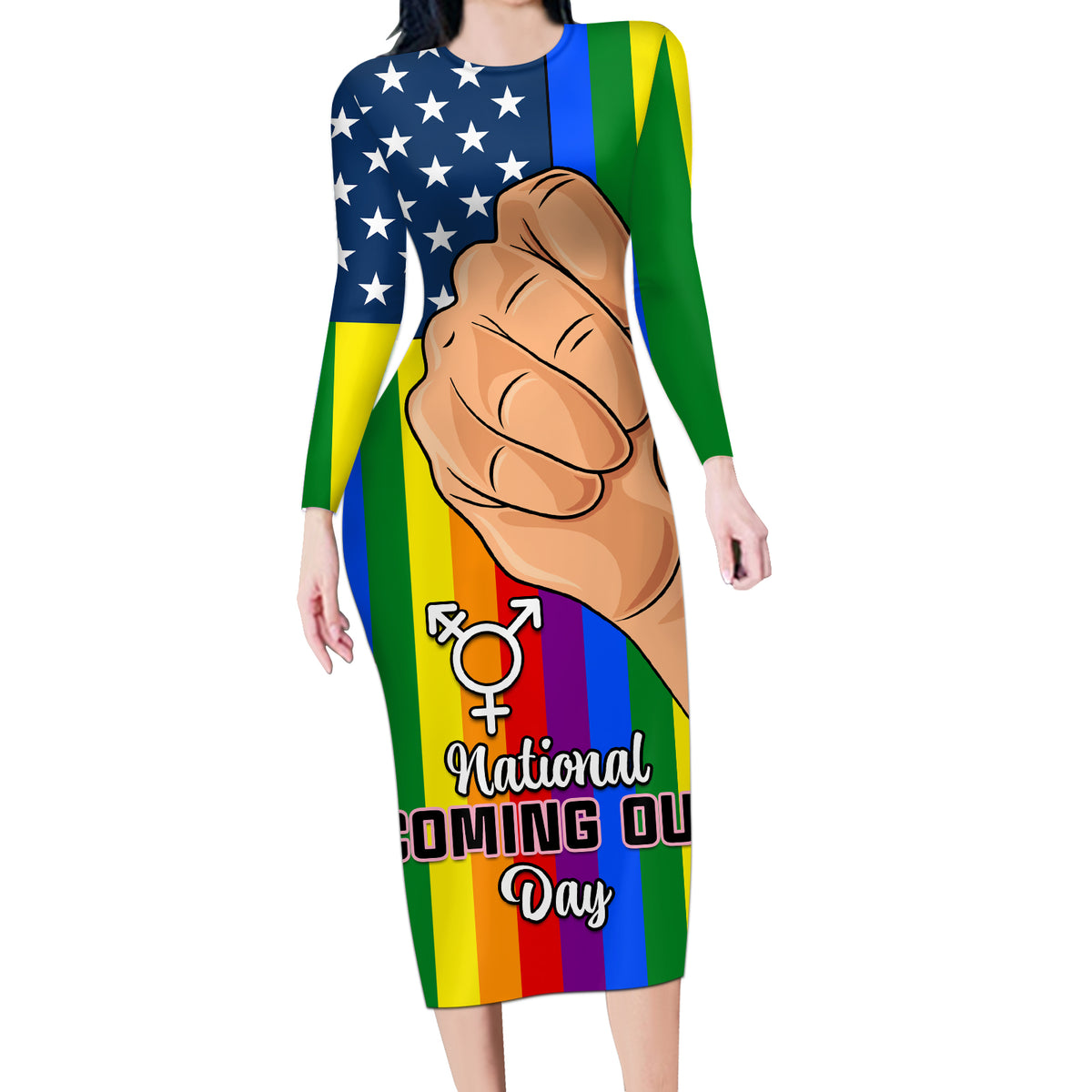 Love is Love Long Sleeve Bodycon Dress 2023 National Coming Out Day - Wonder Print Shop