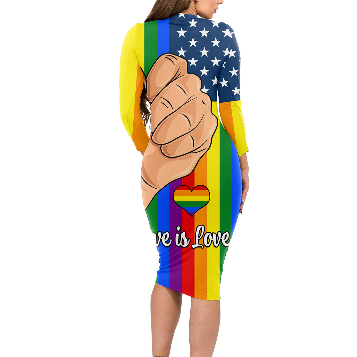 Love is Love Long Sleeve Bodycon Dress 2023 National Coming Out Day - Wonder Print Shop