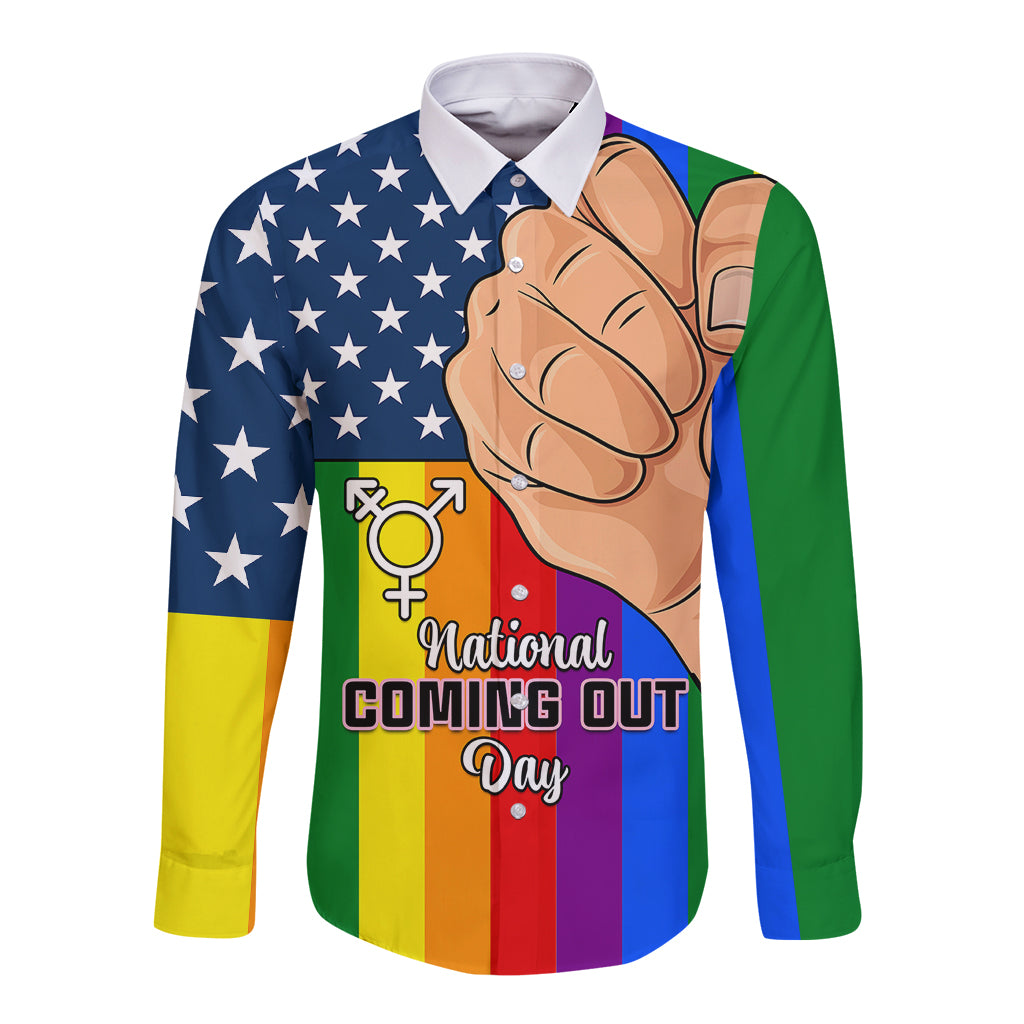Love is Love Long Sleeve Button Shirt 2023 National Coming Out Day - Wonder Print Shop