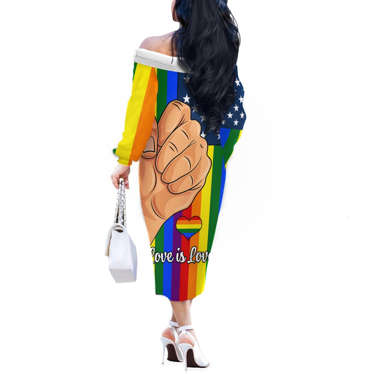 Love is Love Off The Shoulder Long Sleeve Dress 2023 National Coming Out Day - Wonder Print Shop