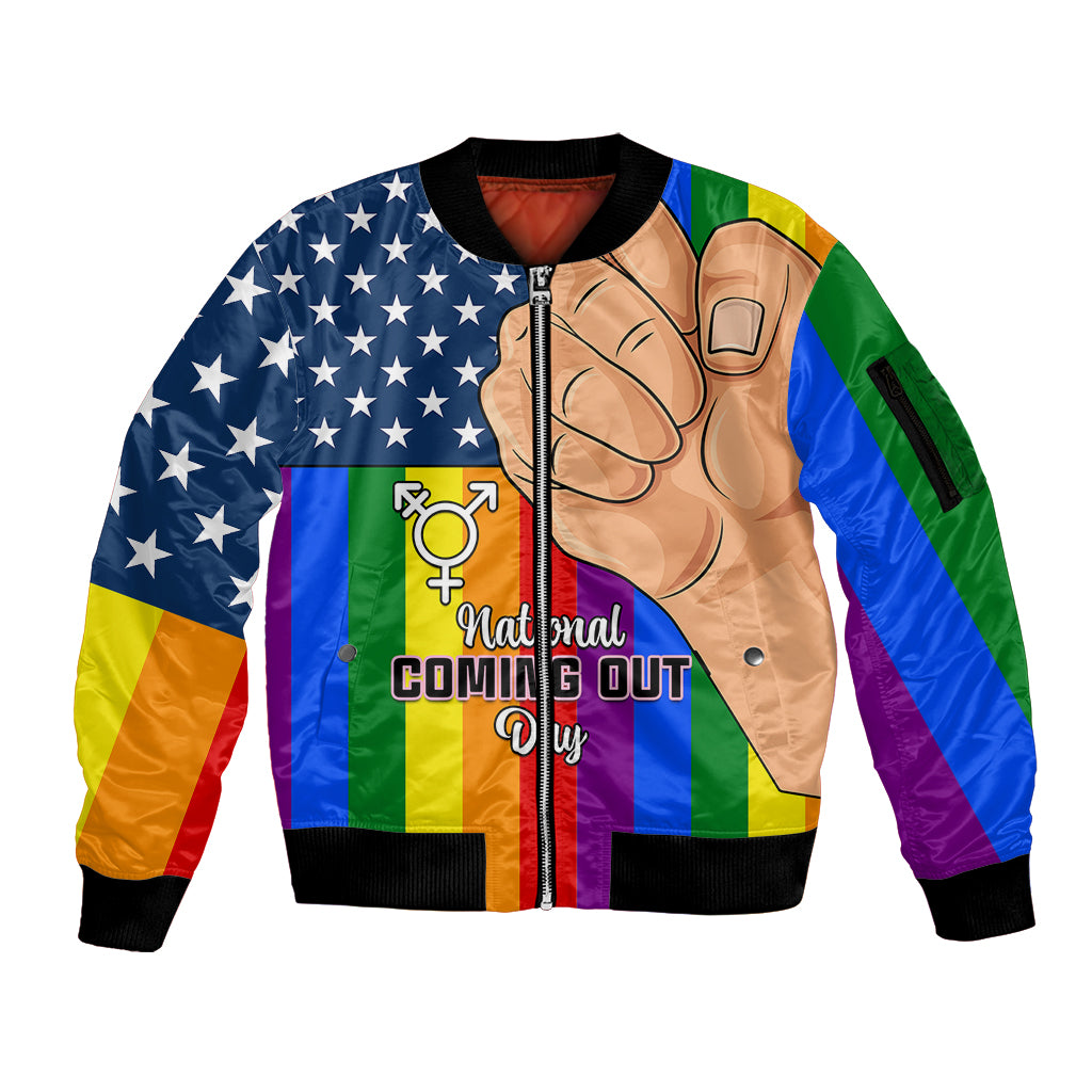 Love is Love Sleeve Zip Bomber Jacket 2023 National Coming Out Day - Wonder Print Shop