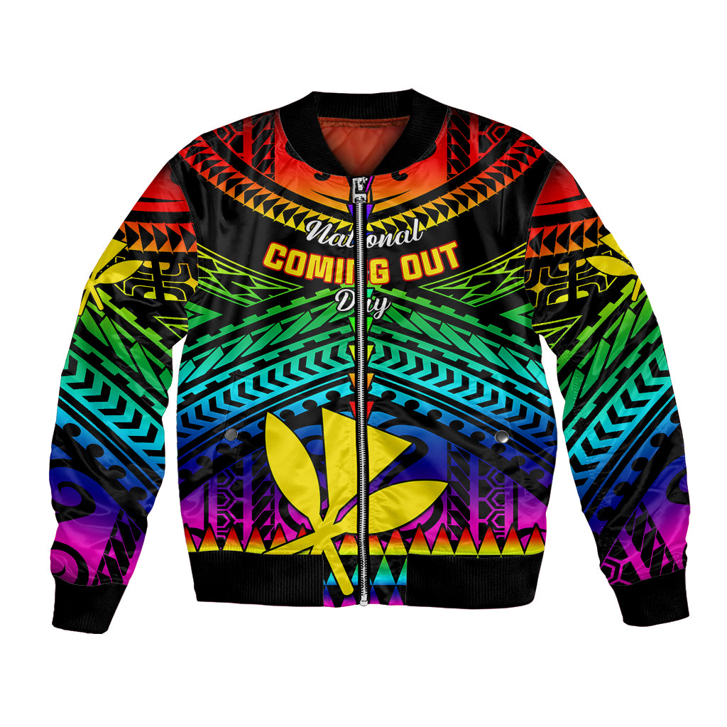 Personalised Hawaii Bomber Jacket Kanaka Maoli Kakau 2023 National Coming Out Day - Wonder Print Shop
