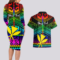 Personalised Hawaii Couples Matching Long Sleeve Bodycon Dress and Hawaiian Shirt Kanaka Maoli Kakau 2023 National Coming Out Day - Wonder Print Shop