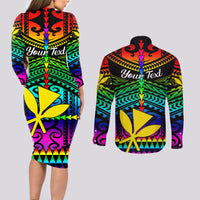 Personalised Hawaii Couples Matching Long Sleeve Bodycon Dress and Long Sleeve Button Shirts Kanaka Maoli Kakau 2023 National Coming Out Day - Wonder Print Shop