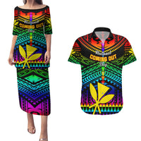 Personalised Hawaii Couples Matching Puletasi Dress and Hawaiian Shirt Kanaka Maoli Kakau 2023 National Coming Out Day - Wonder Print Shop