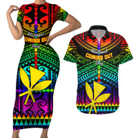 Personalised Hawaii Couples Matching Short Sleeve Bodycon Dress and Hawaiian Shirt Kanaka Maoli Kakau 2023 National Coming Out Day - Wonder Print Shop