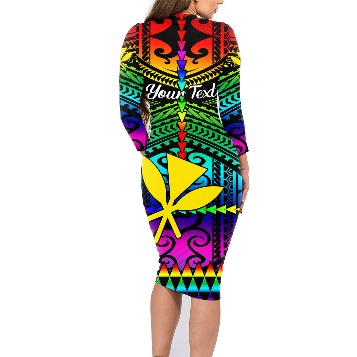 Personalised Hawaii Family Matching Long Sleeve Bodycon Dress and Hawaiian Shirt Kanaka Maoli Kakau 2023 National Coming Out Day - Wonder Print Shop