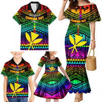 Personalised Hawaii Family Matching Mermaid Dress and Hawaiian Shirt Kanaka Maoli Kakau 2023 National Coming Out Day - Wonder Print Shop