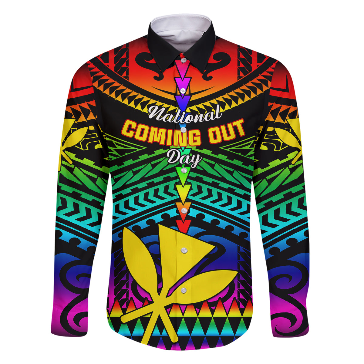 Personalised Hawaii Family Matching Off Shoulder Long Sleeve Dress and Hawaiian Shirt Kanaka Maoli Kakau 2023 National Coming Out Day - Wonder Print Shop