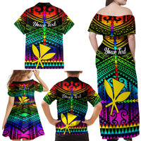 Personalised Hawaii Family Matching Off Shoulder Maxi Dress and Hawaiian Shirt Kanaka Maoli Kakau 2023 National Coming Out Day - Wonder Print Shop