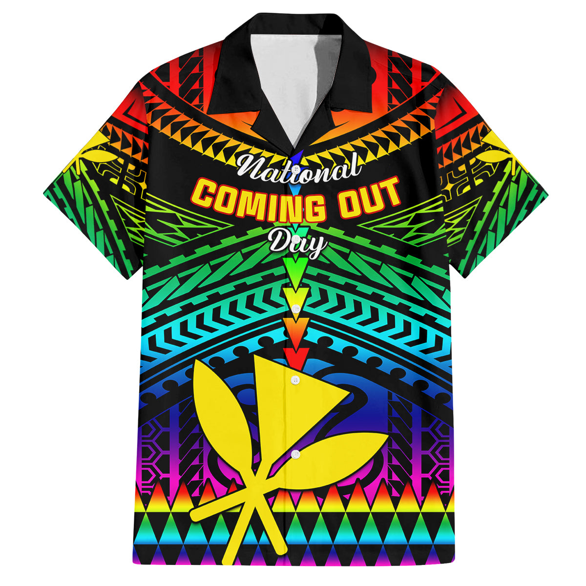 Personalised Hawaii Family Matching Off Shoulder Maxi Dress and Hawaiian Shirt Kanaka Maoli Kakau 2023 National Coming Out Day - Wonder Print Shop