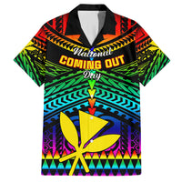 Personalised Hawaii Family Matching Off Shoulder Short Dress and Hawaiian Shirt Kanaka Maoli Kakau 2023 National Coming Out Day - Wonder Print Shop