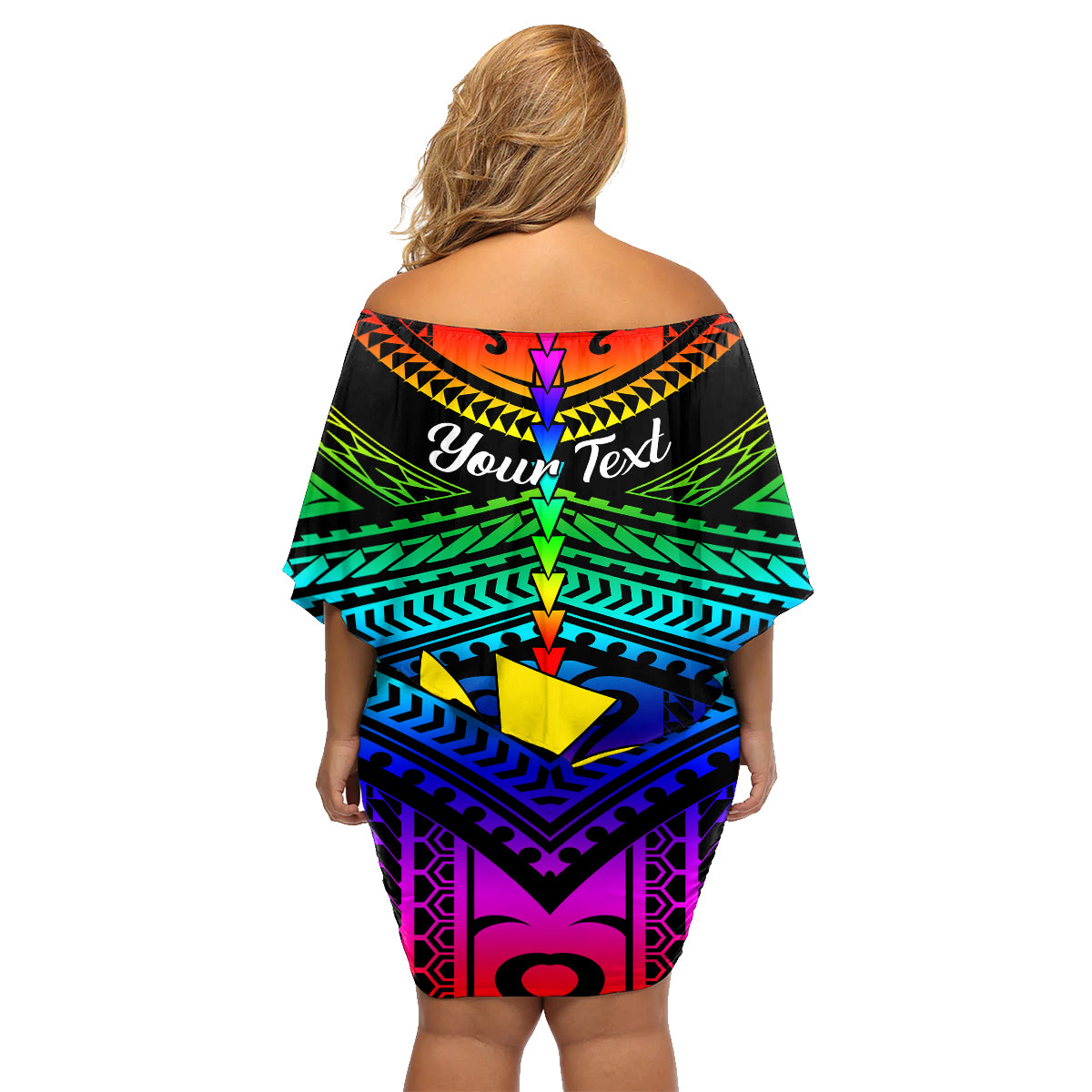 Personalised Hawaii Family Matching Off Shoulder Short Dress and Hawaiian Shirt Kanaka Maoli Kakau 2023 National Coming Out Day - Wonder Print Shop