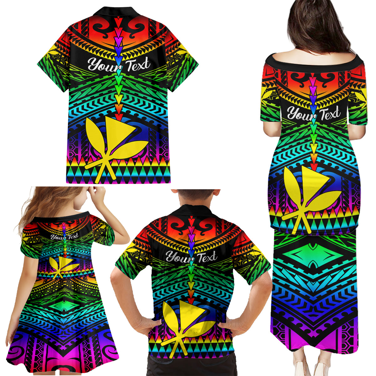 Personalised Hawaii Family Matching Puletasi Dress and Hawaiian Shirt Kanaka Maoli Kakau 2023 National Coming Out Day - Wonder Print Shop