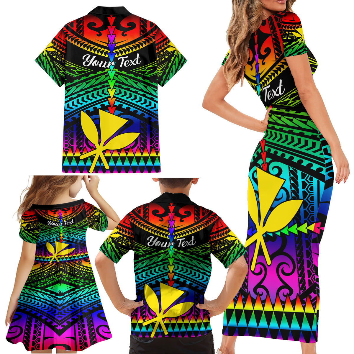 Personalised Hawaii Family Matching Short Sleeve Bodycon Dress and Hawaiian Shirt Kanaka Maoli Kakau 2023 National Coming Out Day - Wonder Print Shop