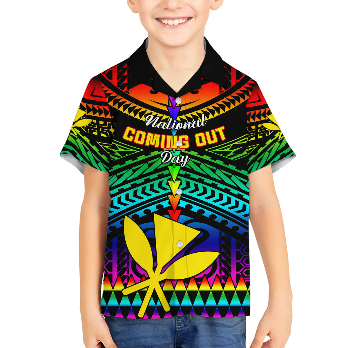 Personalised Hawaii Family Matching Short Sleeve Bodycon Dress and Hawaiian Shirt Kanaka Maoli Kakau 2023 National Coming Out Day - Wonder Print Shop