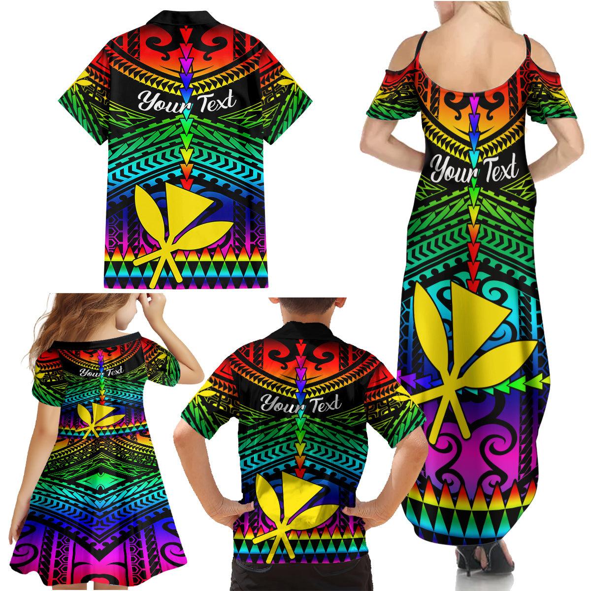 Personalised Hawaii Family Matching Summer Maxi Dress and Hawaiian Shirt Kanaka Maoli Kakau 2023 National Coming Out Day - Wonder Print Shop