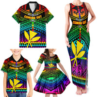 Personalised Hawaii Family Matching Tank Maxi Dress and Hawaiian Shirt Kanaka Maoli Kakau 2023 National Coming Out Day - Wonder Print Shop