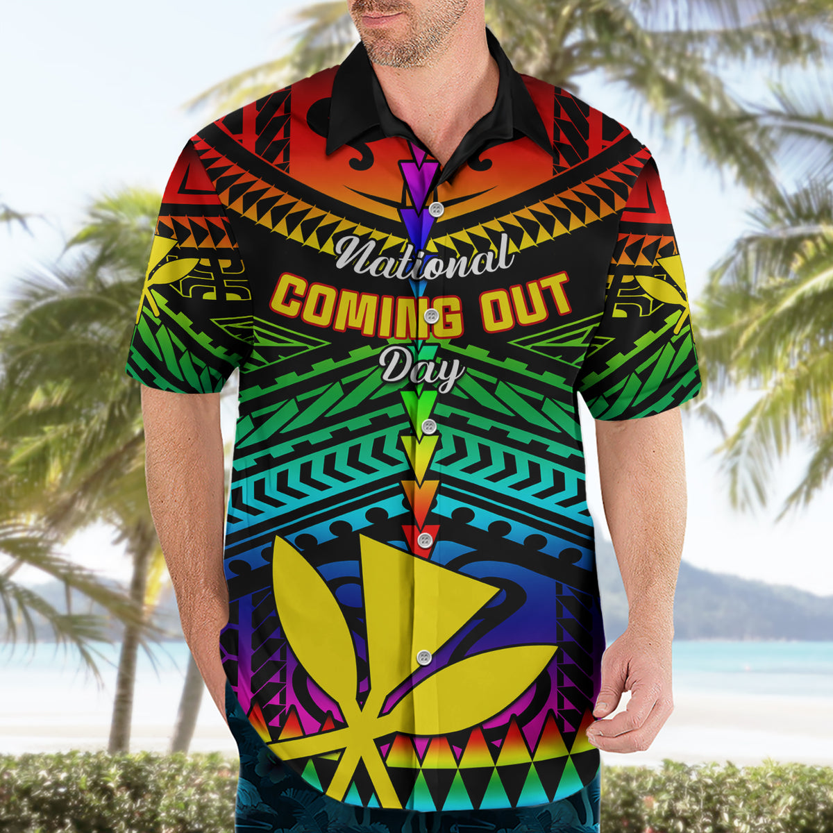 Personalised Hawaii Hawaiian Shirt Kanaka Maoli Kakau 2023 National Coming Out Day - Wonder Print Shop