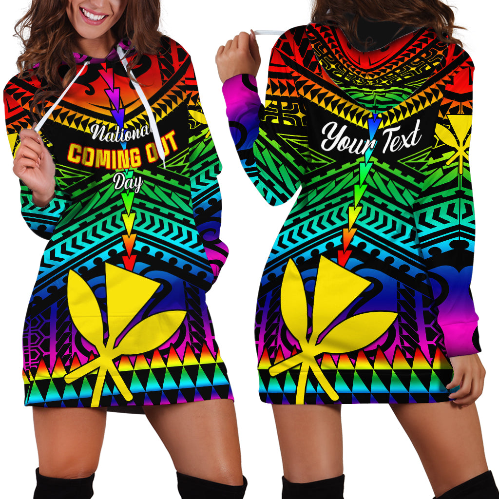Personalised Hawaii Hoodie Dress Kanaka Maoli Kakau 2023 National Coming Out Day - Wonder Print Shop