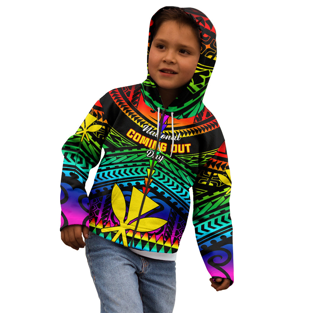 Personalised Hawaii Kid Hoodie Kanaka Maoli Kakau 2023 National Coming Out Day - Wonder Print Shop