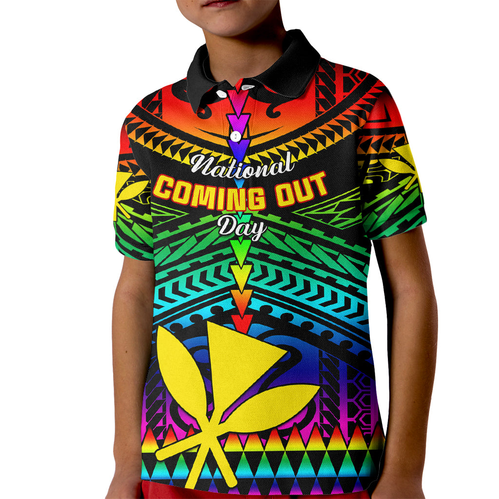 Personalised Hawaii Kid Polo Shirt Kanaka Maoli Kakau 2023 National Coming Out Day - Wonder Print Shop