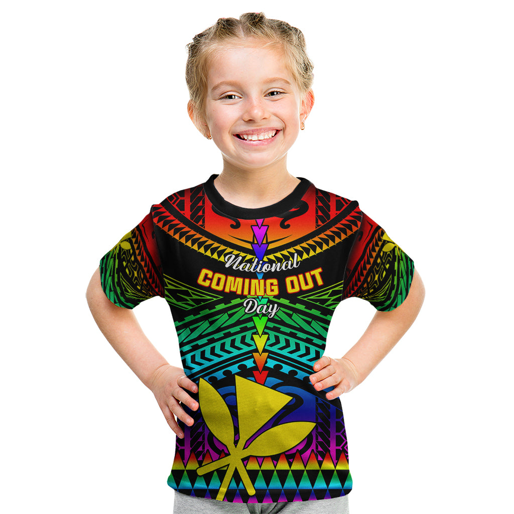 Personalised Hawaii Kid T Shirt Kanaka Maoli Kakau 2023 National Coming Out Day - Wonder Print Shop