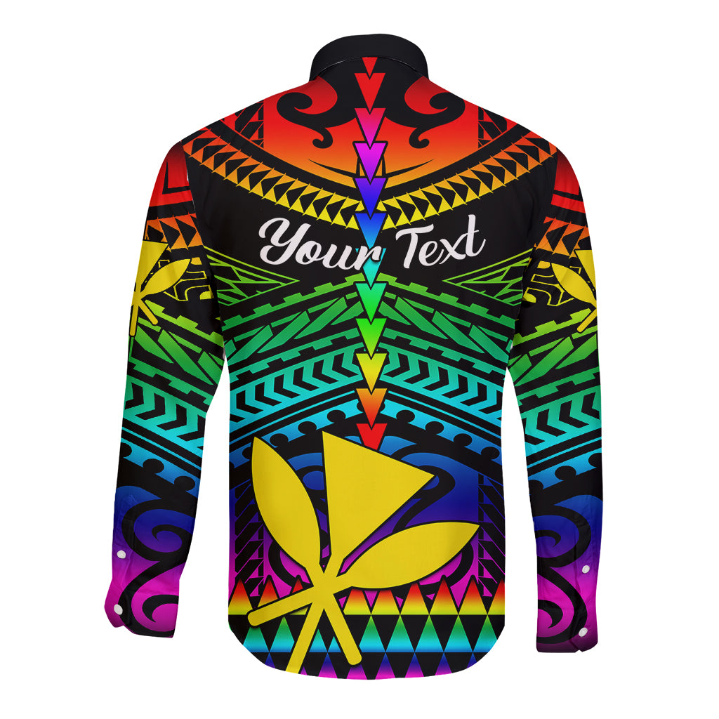 Personalised Hawaii Long Sleeve Button Shirt Kanaka Maoli Kakau 2023 National Coming Out Day - Wonder Print Shop
