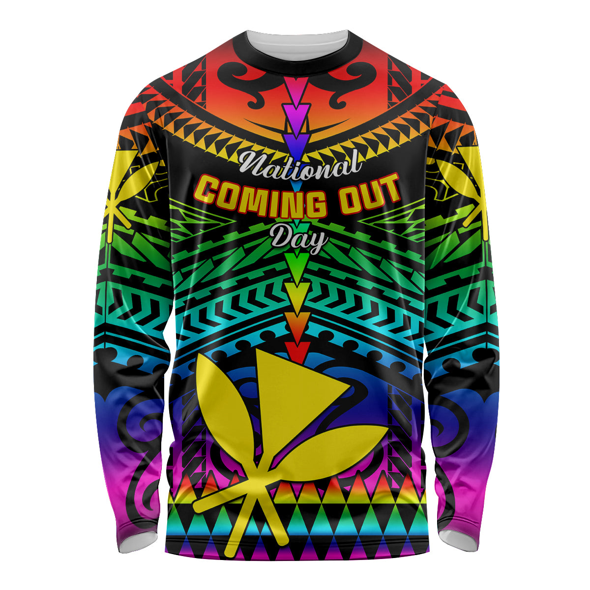 Personalised Hawaii Long Sleeve Shirt Kanaka Maoli Kakau 2023 National Coming Out Day - Wonder Print Shop