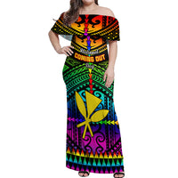 Personalised Hawaii Off Shoulder Maxi Dress Kanaka Maoli Kakau 2023 National Coming Out Day - Wonder Print Shop