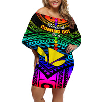 Personalised Hawaii Off Shoulder Short Dress Kanaka Maoli Kakau 2023 National Coming Out Day - Wonder Print Shop